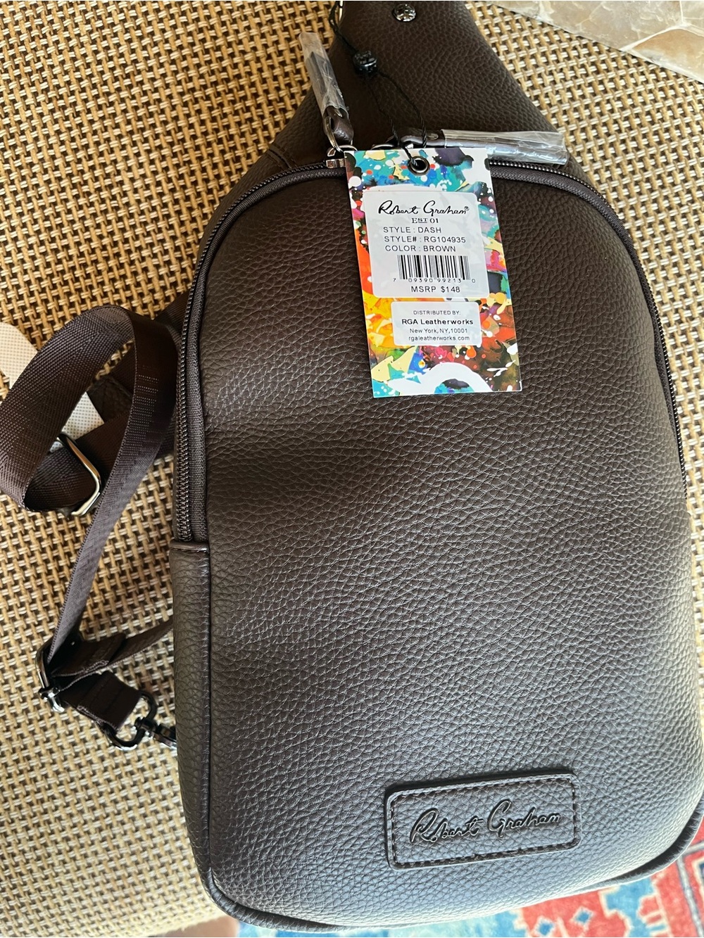 Robert Graham Brown Leather Crossbody Sling Bag MSRP $148